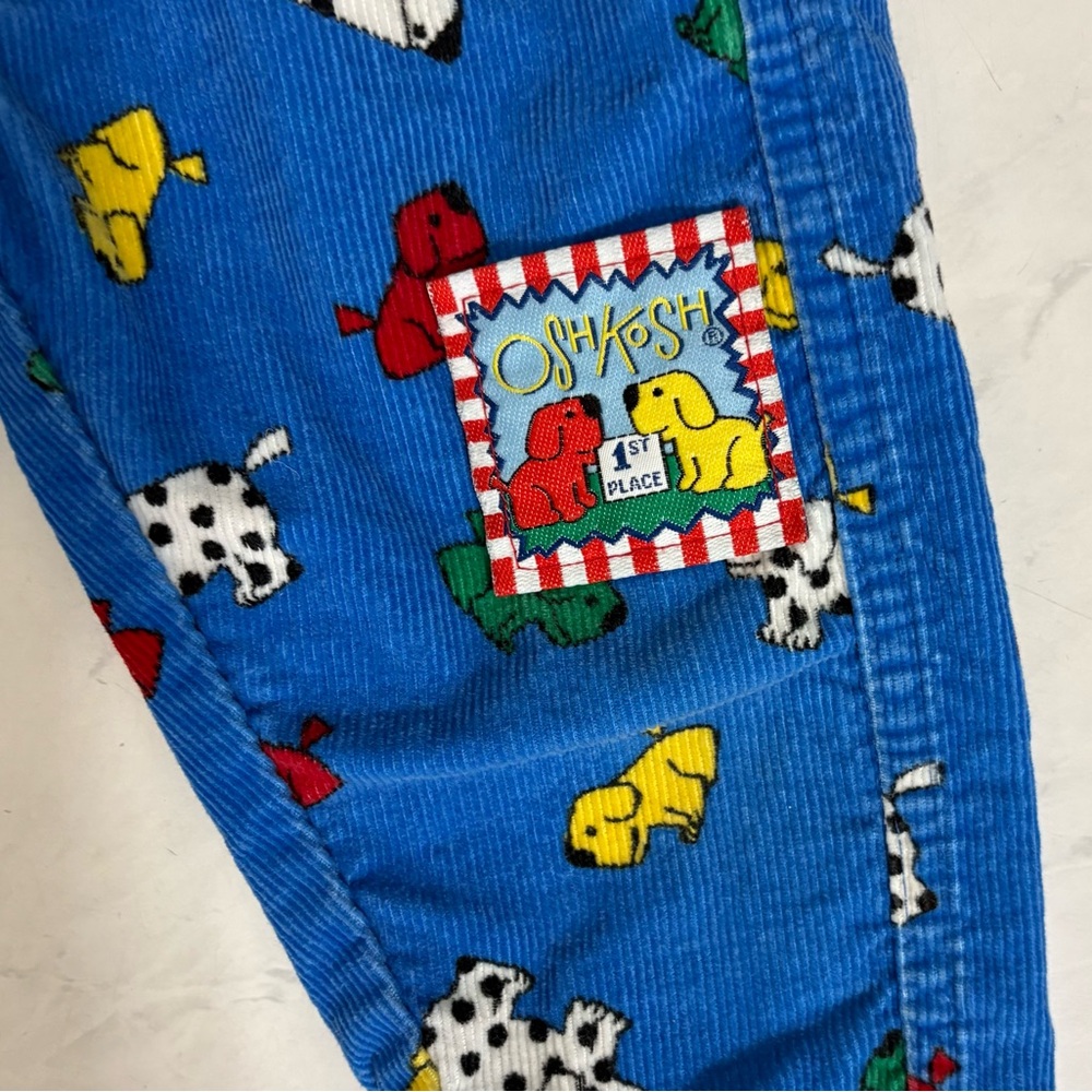 Vintage USA Made Osh Kosh 12M Corduroy Pants Puppy Print Blue Multicolor 90s Y2K - Picture 3 of 5